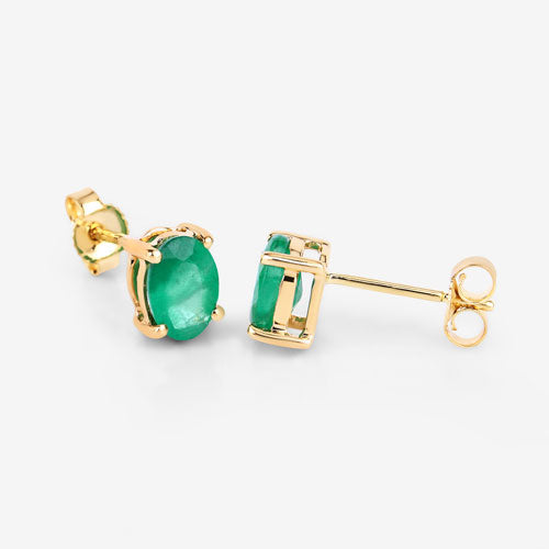 Bids.com 1.44 Carat Genuine Zambian Emerald 10K Yellow Gold Earrings Earrings
