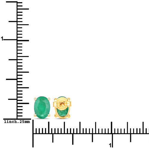 Bids.com 1.44 Carat Genuine Zambian Emerald 10K Yellow Gold Earrings Earrings