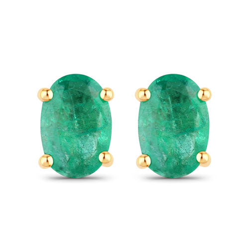 Bids.com 0.88 Carat Genuine Zambian Emerald 10K Yellow Gold Earrings Earrings