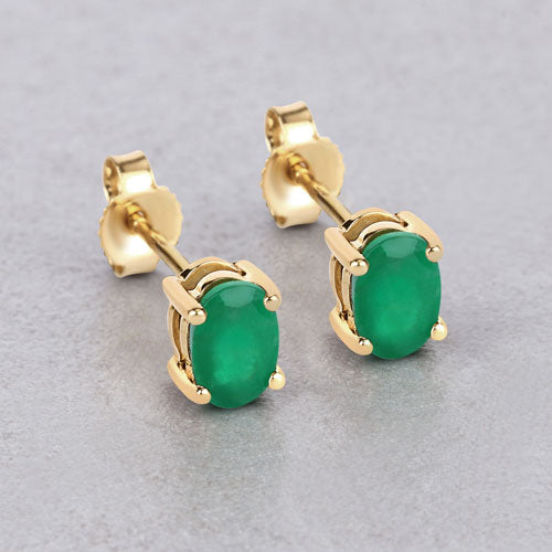 Bids.com 0.88 Carat Genuine Zambian Emerald 10K Yellow Gold Earrings Earrings