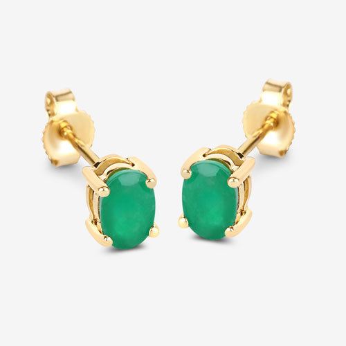 Bids.com 0.88 Carat Genuine Zambian Emerald 10K Yellow Gold Earrings Earrings