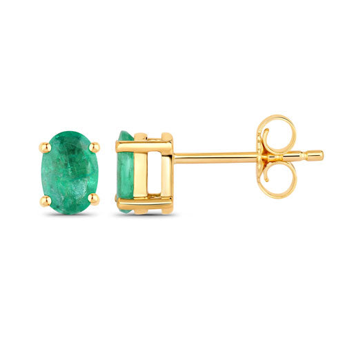 Bids.com 0.88 Carat Genuine Zambian Emerald 10K Yellow Gold Earrings Earrings