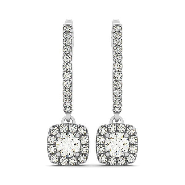 Bids.com Cushion Shape Halo Style Diamond Drop Earrings in 14k White Gold (1/2 cttw) Earrings