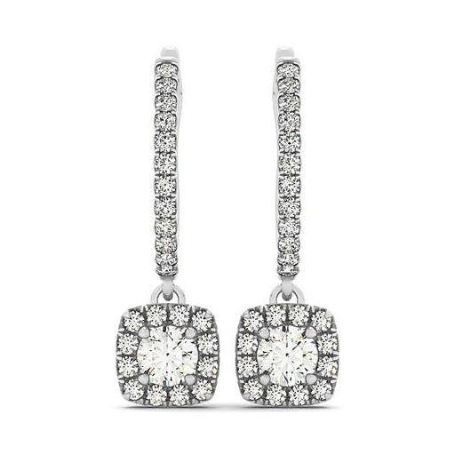 Bids.com Cushion Shape Halo Style Diamond Drop Earrings in 14k White Gold (1/2 cttw) Earrings