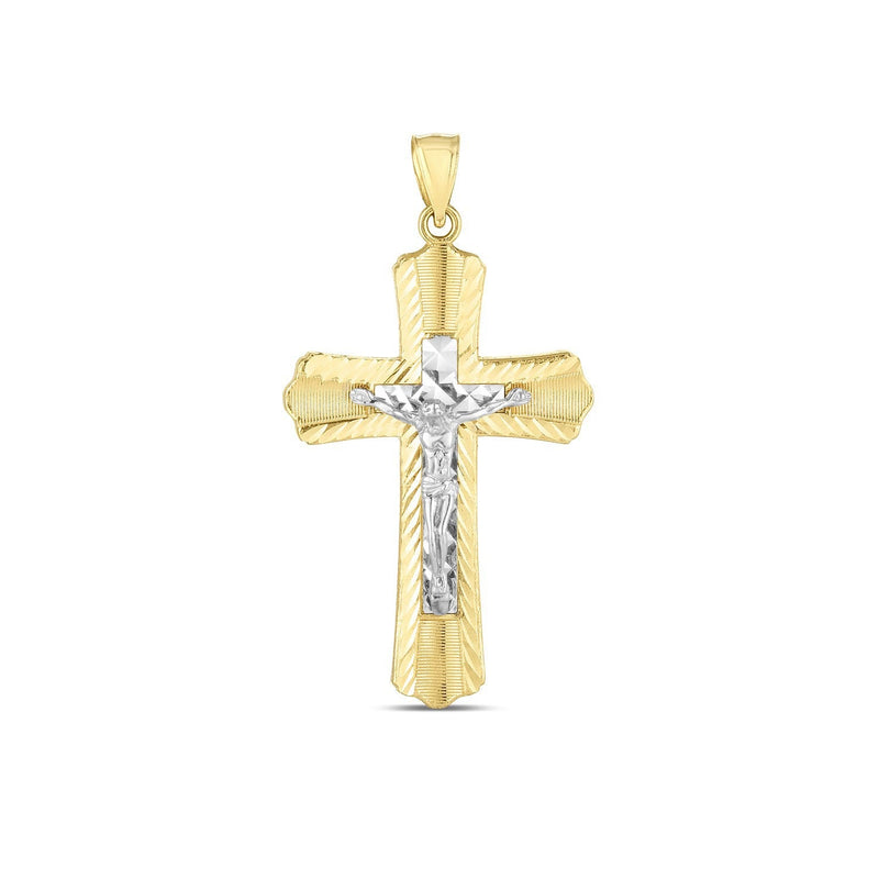 Bids.com 14k Two Tone Gold High Polish Diamond Cut Cross Pendant Pendants