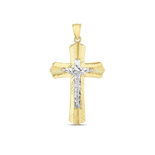 Bids.com 14k Two Tone Gold High Polish Diamond Cut Cross Pendant Pendants