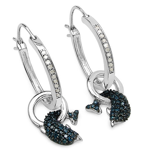 Bids.com 0.54 Carat Genuine Blue Diamond and White Diamond .925 Sterling Silver Earrings Earrings