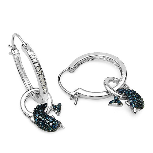 Bids.com 0.54 Carat Genuine Blue Diamond and White Diamond .925 Sterling Silver Earrings Earrings