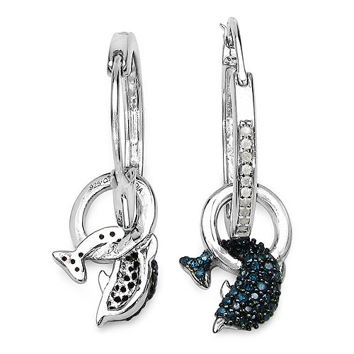 Bids.com 0.54 Carat Genuine Blue Diamond and White Diamond .925 Sterling Silver Earrings Earrings