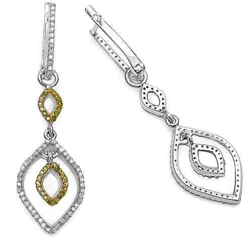 Bids.com 1.00 Carat Genuine White Diamond & Yellow Diamond .925 Sterling Silver Earrings Earrings