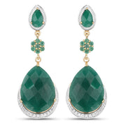 Bids.com 22.70 Carat Dyed Emerald and White Topaz .925 Sterling Silver Earrings Earrings
