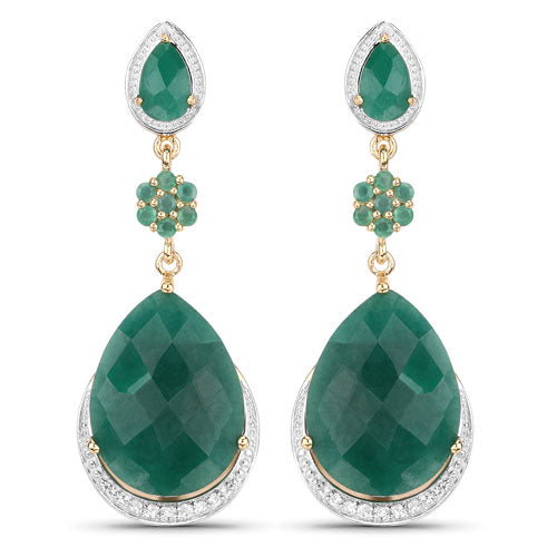Bids.com 22.70 Carat Dyed Emerald and White Topaz .925 Sterling Silver Earrings Earrings