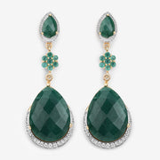 Bids.com 22.70 Carat Dyed Emerald and White Topaz .925 Sterling Silver Earrings Earrings
