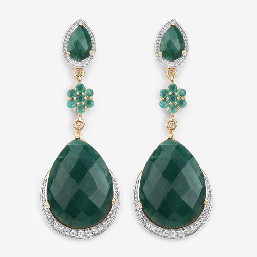 Bids.com 22.70 Carat Dyed Emerald and White Topaz .925 Sterling Silver Earrings Earrings