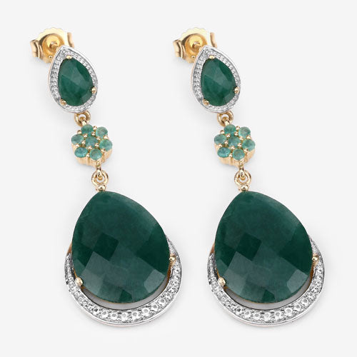 Bids.com 22.70 Carat Dyed Emerald and White Topaz .925 Sterling Silver Earrings Earrings