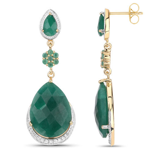Bids.com 22.70 Carat Dyed Emerald and White Topaz .925 Sterling Silver Earrings Earrings