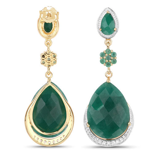 Bids.com 22.70 Carat Dyed Emerald and White Topaz .925 Sterling Silver Earrings Earrings
