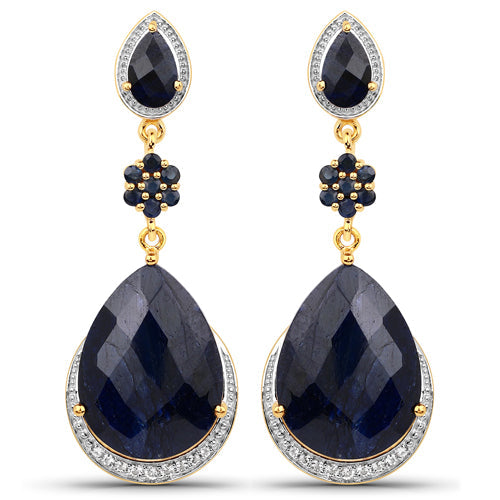 Bids.com 30.04 Carat Dyed Sapphire, Blue Sapphire and White Topaz .925 Sterling Silver Earrings Earrings