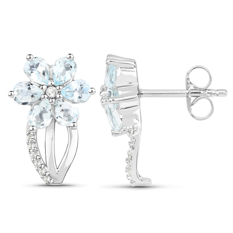 Bids.com 1.54 Carat Genuine Aquamarine and White Topaz .925 Sterling Silver Earrings Earrings