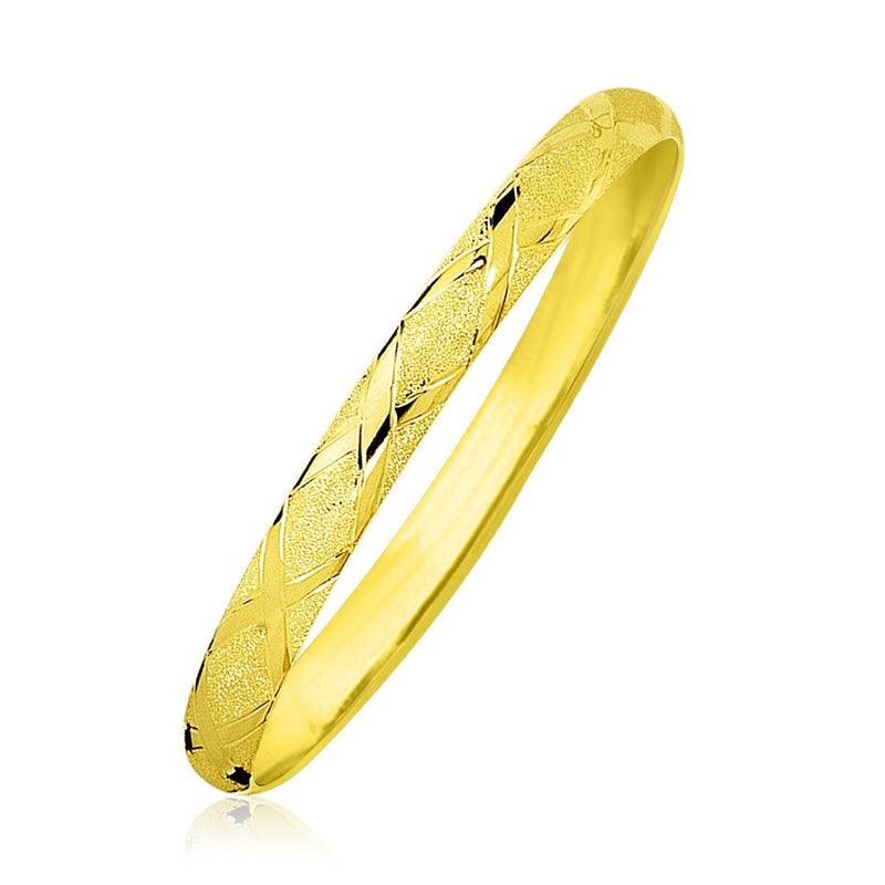 Bids.com 10k Yellow Gold Slender Diamond Pattern Textured Bangle Bracelets