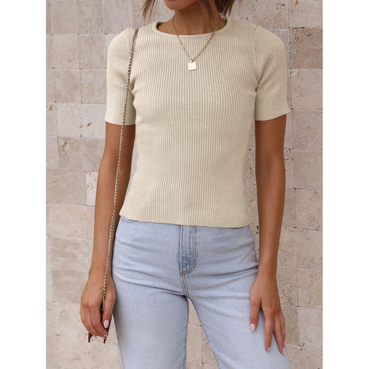 Round Neck Short Sleeve Knit Top