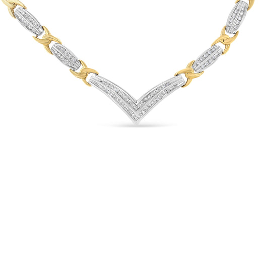 Bids.com 10K Yellow and White Gold 1.0 Cttw Round and Princess cut Diamond "V" Shape Statement Necklace (I-J Color, I1-I2 Clarity) Necklaces