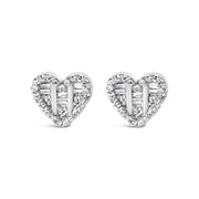 Bids.com 14K Yellow Gold Plated .925 Sterling Silver 1/2 Cttw Round and Baguette Diamond Composite Heart Shaped Stud Earring (I-J Color, SI2-I1 Clarity) Earrings
