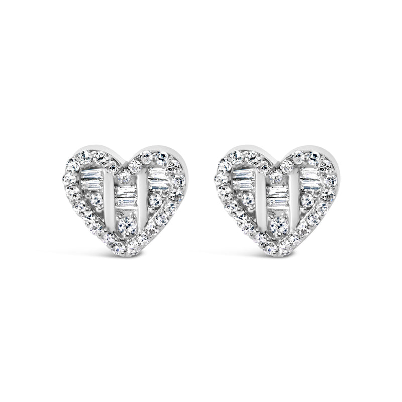 Bids.com 14K Yellow Gold Plated .925 Sterling Silver 1/2 Cttw Round and Baguette Diamond Composite Heart Shaped Stud Earring (I-J Color, SI2-I1 Clarity) Earrings