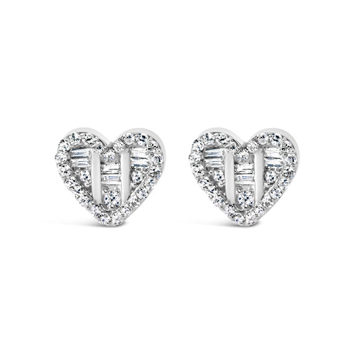 Bids.com 14K Yellow Gold Plated .925 Sterling Silver 1/2 Cttw Round and Baguette Diamond Composite Heart Shaped Stud Earring (I-J Color, SI2-I1 Clarity) Earrings