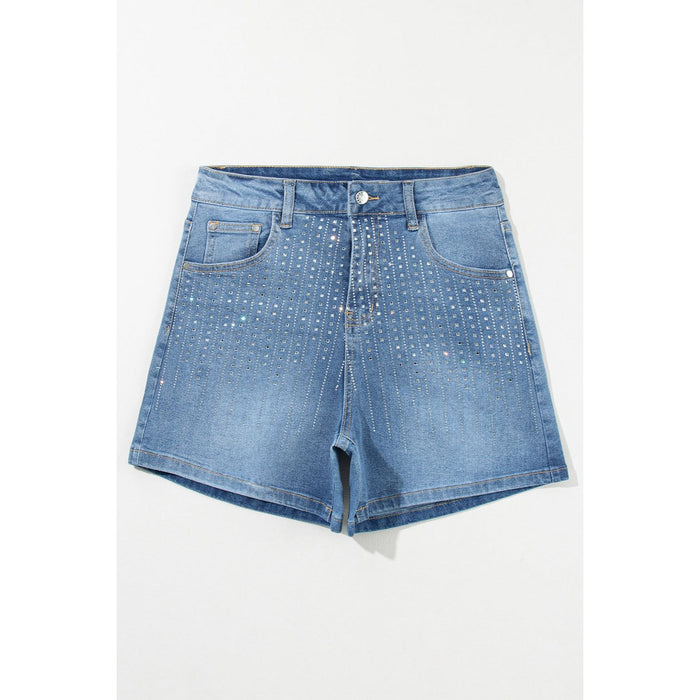 Rhinestone High Waist Denim Shorts