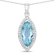 Bids.com 2.55 Carat Genuine Aquamarine and White Diamond 14K White Gold Pendant Pendants