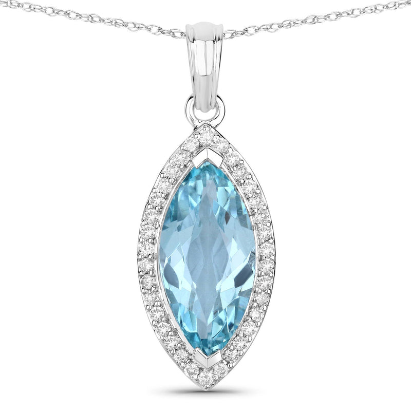 Bids.com 2.55 Carat Genuine Aquamarine and White Diamond 14K White Gold Pendant Pendants