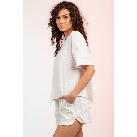 Textured Round Neck Top and Shorts Set