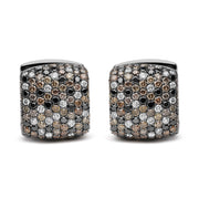 Bids.com Black Rhodium Plated 18K White Gold 12 5/8 Cttw Multi Color Diamond Square Domed Huggie Hoop Earrings  (Brown, Black, G-H Color, SI1-SI2 Clarity) Earrings