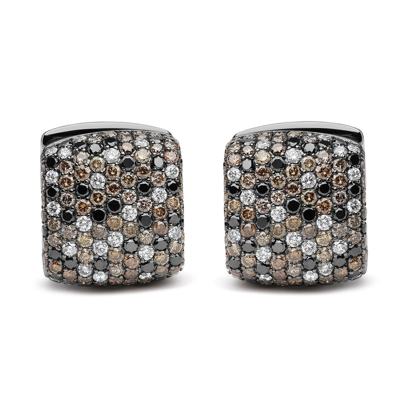 Bids.com Black Rhodium Plated 18K White Gold 12 5/8 Cttw Multi Color Diamond Square Domed Huggie Hoop Earrings  (Brown, Black, G-H Color, SI1-SI2 Clarity) Earrings