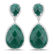 Bids.com 19.42 Carat Dyed Emerald and White Topaz .925 Sterling Silver Earrings Earrings