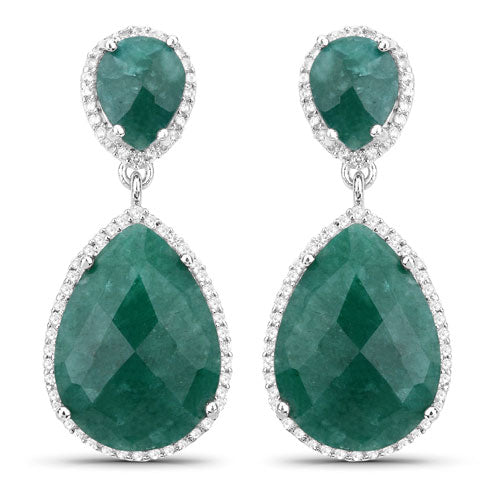 Bids.com 19.42 Carat Dyed Emerald and White Topaz .925 Sterling Silver Earrings Earrings