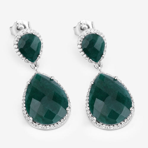 Bids.com 19.42 Carat Dyed Emerald and White Topaz .925 Sterling Silver Earrings Earrings
