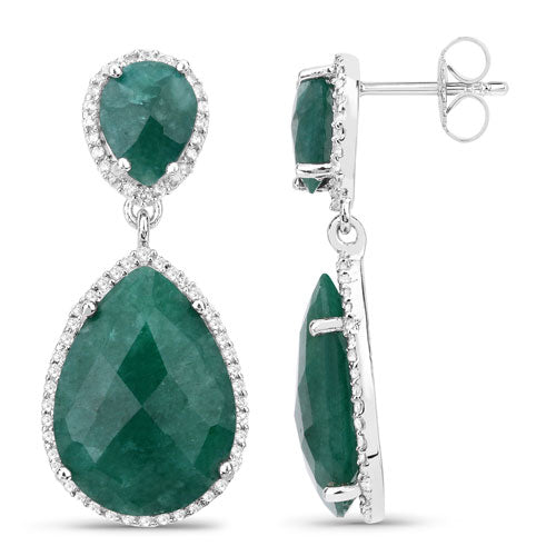 Bids.com 19.42 Carat Dyed Emerald and White Topaz .925 Sterling Silver Earrings Earrings