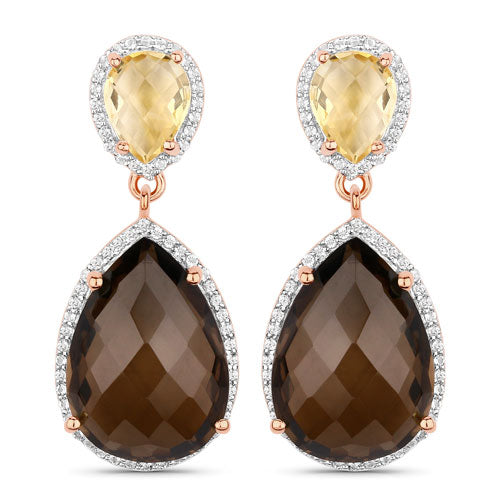 Bids.com 20.80 Carat Genuine Smoky Quartz and Citrine 925 Sterling Silver Earrings Earrings