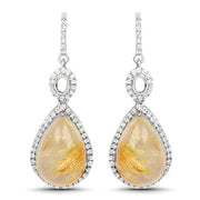 Bids.com 10.04 Carat Genuine Golden Rutile And White Topaz .925 Sterling Silver Earrings Earrings