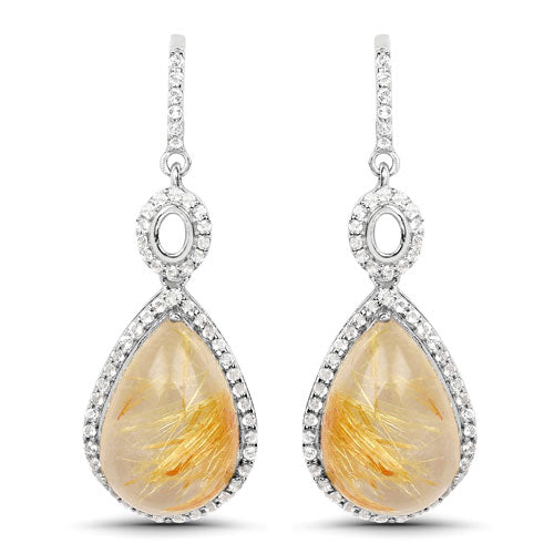 Bids.com 10.04 Carat Genuine Golden Rutile And White Topaz .925 Sterling Silver Earrings Earrings