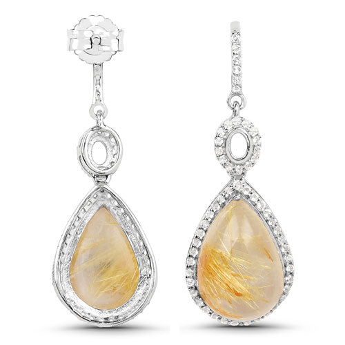 Bids.com 10.04 Carat Genuine Golden Rutile And White Topaz .925 Sterling Silver Earrings Earrings