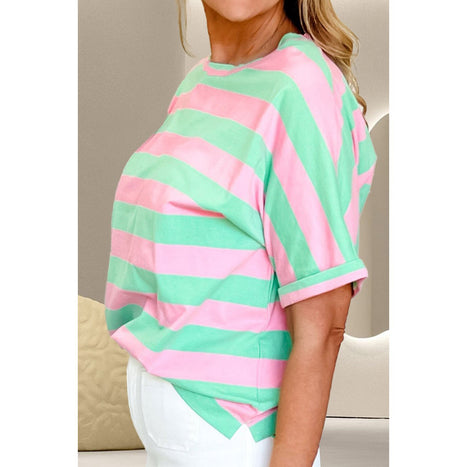 Contrast Stripes Round Neck Half Sleeve T-Shirt