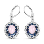 Bids.com 4.00 Carat Genuine Opal Pink, Blue Sapphire and White Topaz .925 Sterling Silver Earrings Earrings