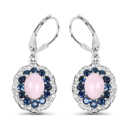 Bids.com 4.00 Carat Genuine Opal Pink, Blue Sapphire and White Topaz .925 Sterling Silver Earrings Earrings