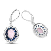 Bids.com 4.00 Carat Genuine Opal Pink, Blue Sapphire and White Topaz .925 Sterling Silver Earrings Earrings
