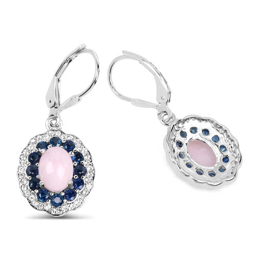 Bids.com 4.00 Carat Genuine Opal Pink, Blue Sapphire and White Topaz .925 Sterling Silver Earrings Earrings