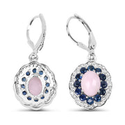 Bids.com 4.00 Carat Genuine Opal Pink, Blue Sapphire and White Topaz .925 Sterling Silver Earrings Earrings
