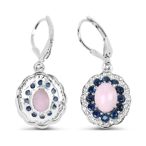 Bids.com 4.00 Carat Genuine Opal Pink, Blue Sapphire and White Topaz .925 Sterling Silver Earrings Earrings